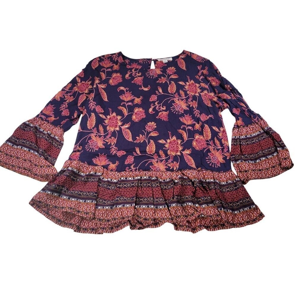 Beachlunchlounge Collection Women Boho Floral Peplum Peasant Blouse Size M